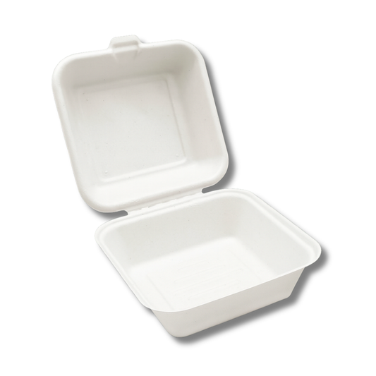 6 x 6 Bagasse Clamshell Container – Eco-Friendly & Compostable