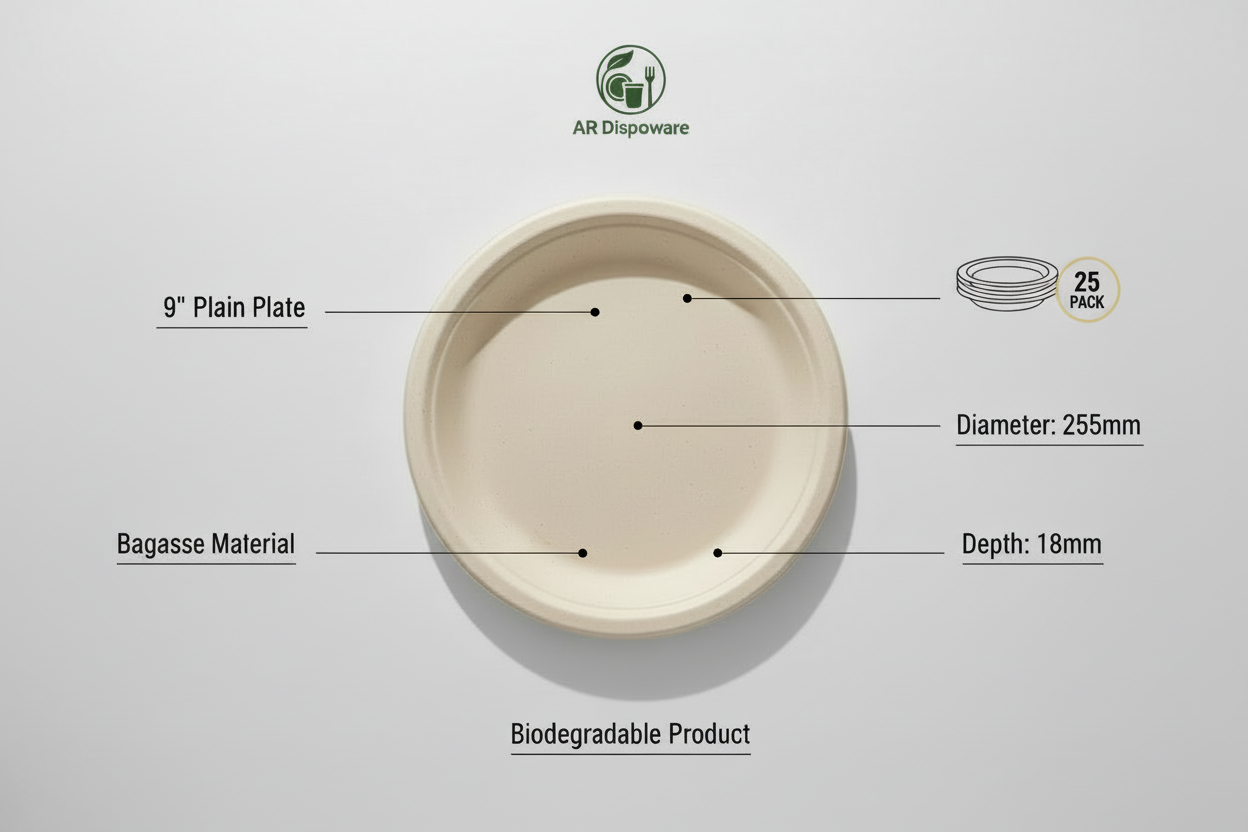 9" Bagasse Round Plate – Eco-Friendly & Compostable