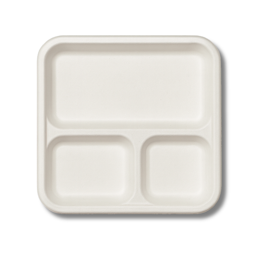 3-Compartment Square Bagasse Plate – Eco-Friendly & Compostable