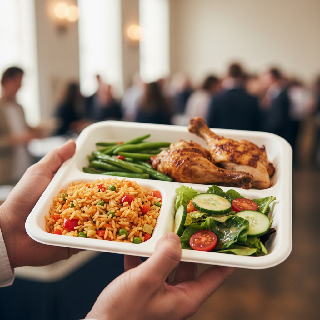 3-Compartment Square Bagasse Plate – Eco-Friendly & Compostable