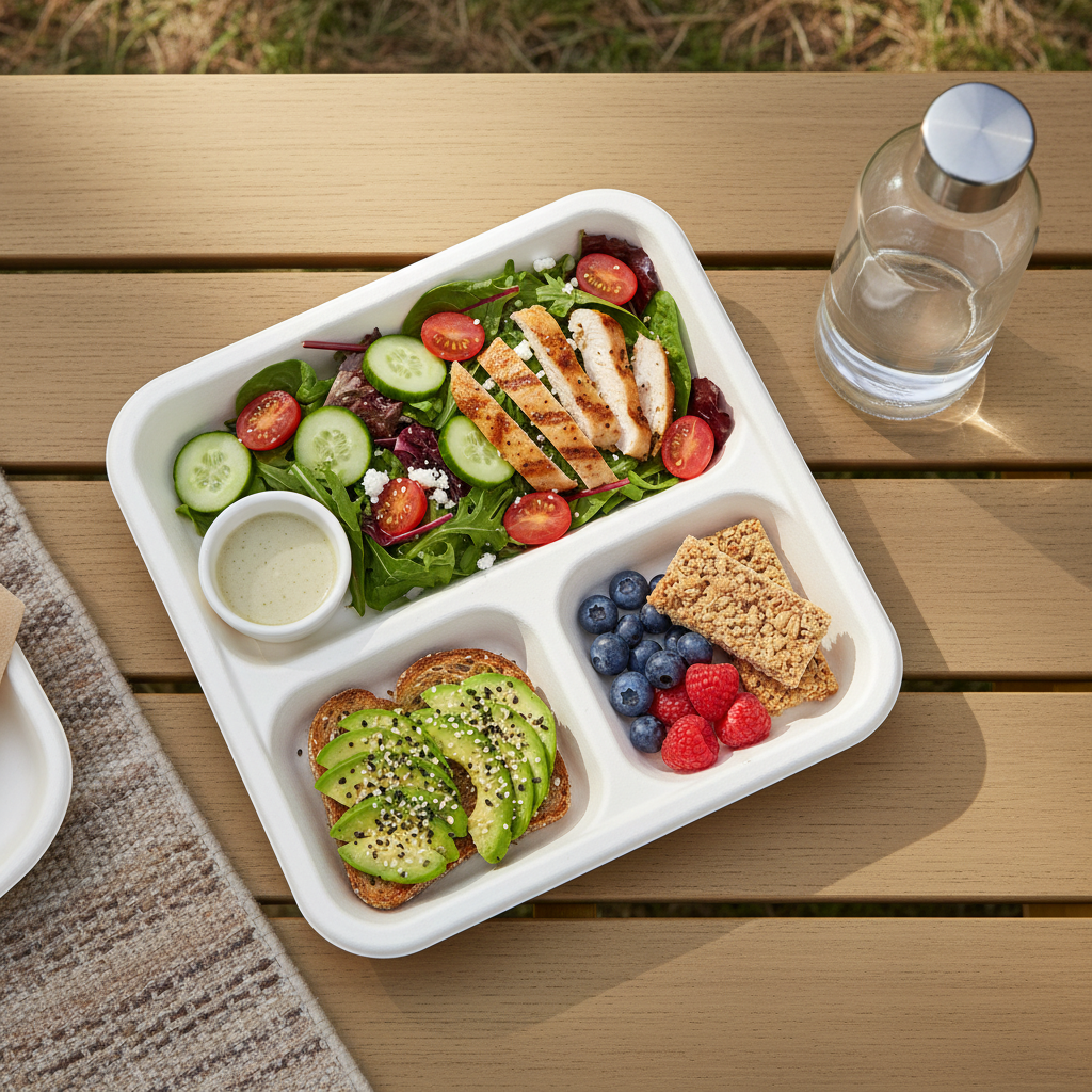 3-Compartment Square Bagasse Plate – Eco-Friendly & Compostable