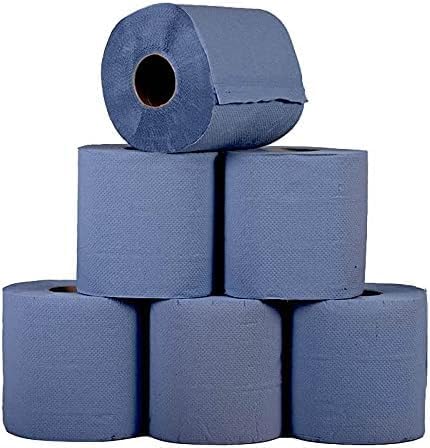 Blue & White 2-Ply Paper Rolls – 100m Embossed Disposable Wiping Rolls | Strong, Absorbent Industrial & Kitchen Cleaning Rolls | Available in Packs of 6