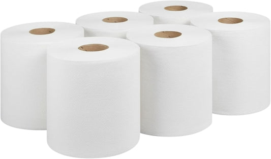 Blue & White 2-Ply Paper Rolls – 100m Embossed Disposable Wiping Rolls | Strong, Absorbent Industrial & Kitchen Cleaning Rolls | Available in Packs of 6