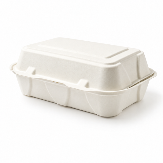 9 x 6 Bagasse Clamshell Container – Eco-Friendly & Compostable