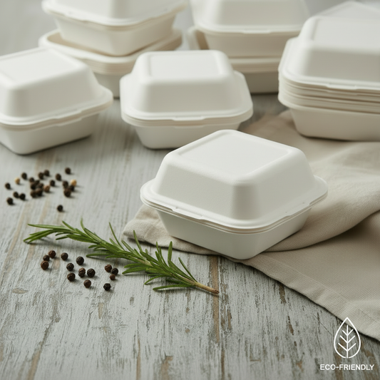 6 x 6 Bagasse Clamshell Container – Eco-Friendly & Compostable