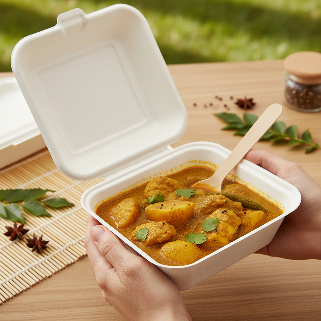 6 x 6 Bagasse Clamshell Container – Eco-Friendly & Compostable