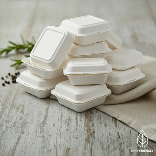 9 x 6 Bagasse Clamshell Container – Eco-Friendly & Compostable