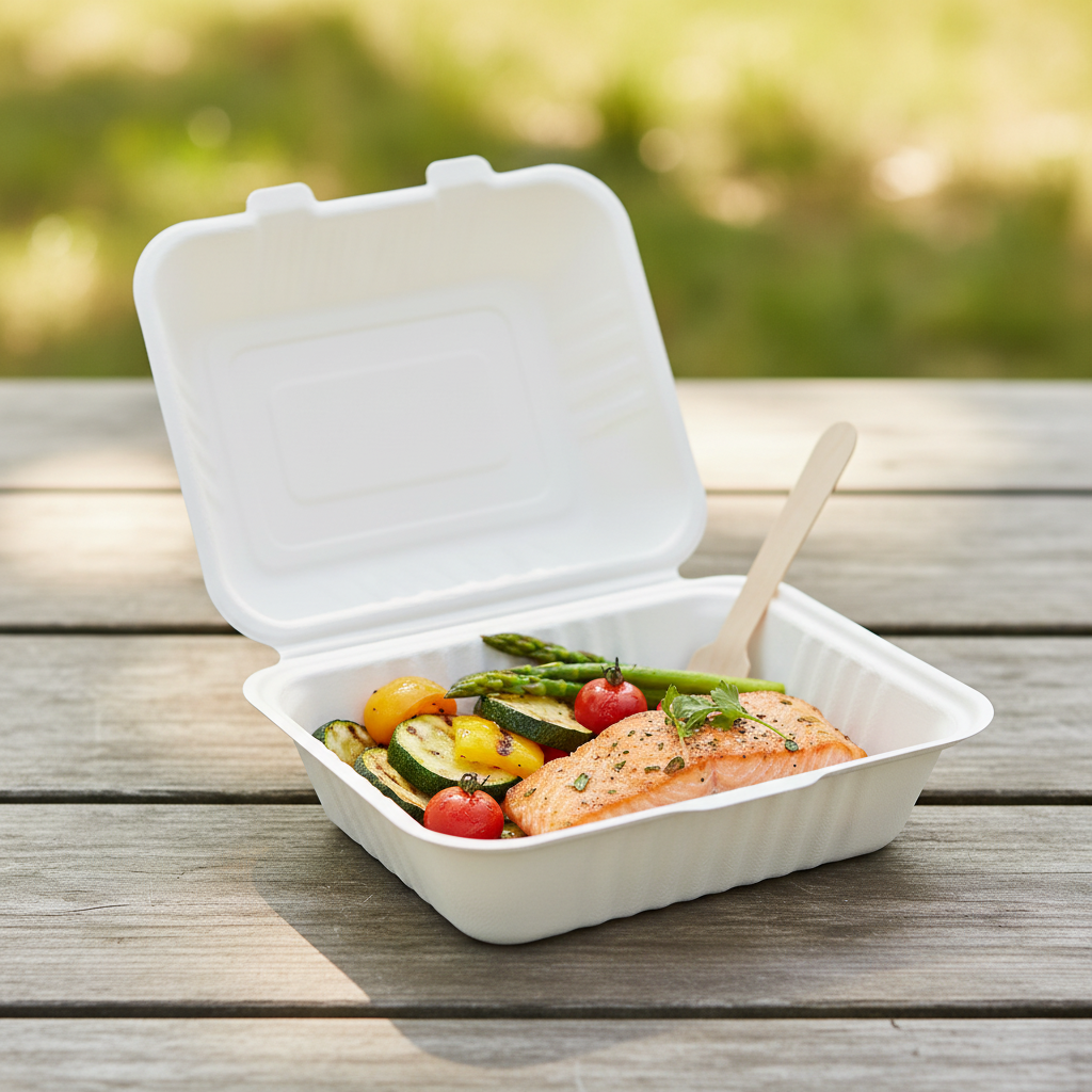 9 x 6 Bagasse Clamshell Container – Eco-Friendly & Compostable