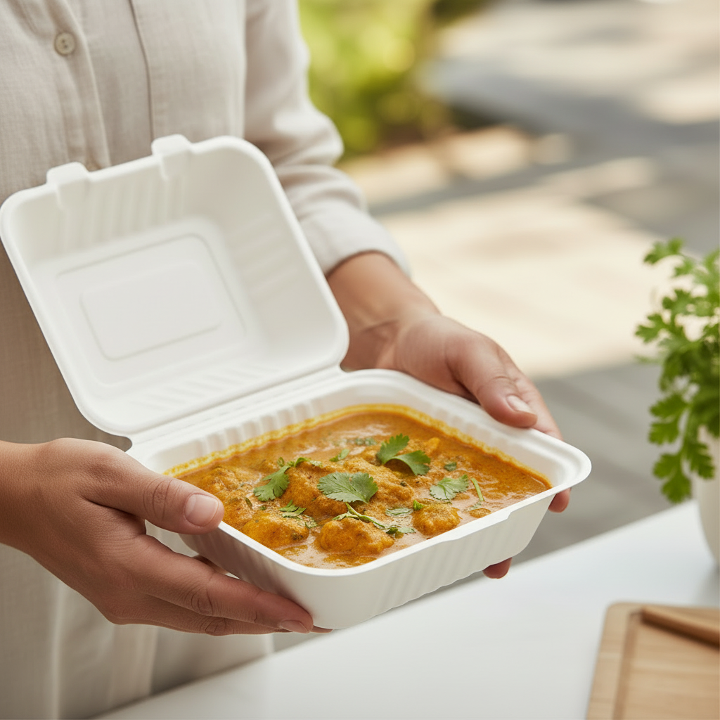 9 x 6 Bagasse Clamshell Container – Eco-Friendly & Compostable