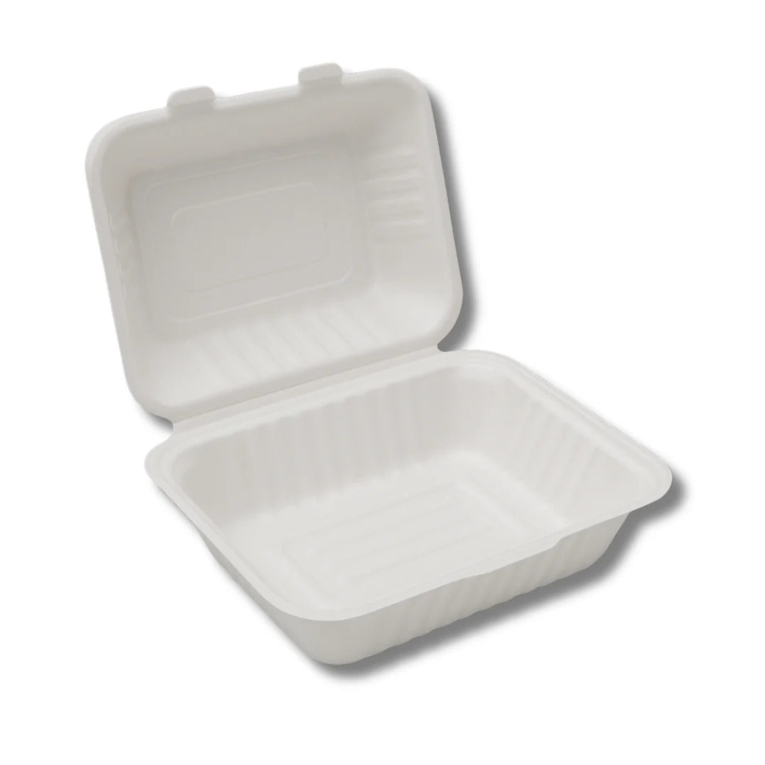 9 x 6 Bagasse Clamshell Container – Eco-Friendly & Compostable