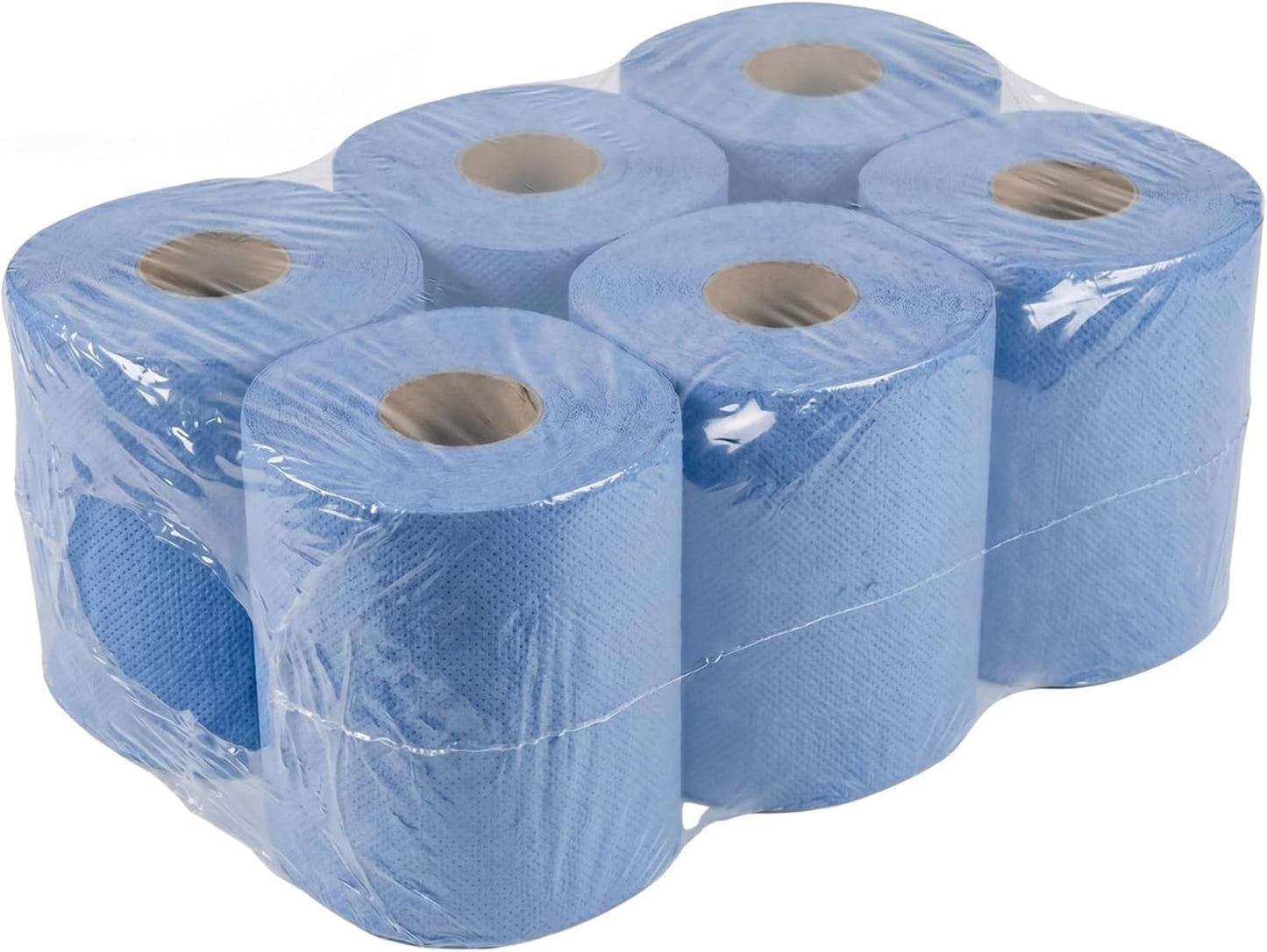 Blue & White 2-Ply Paper Rolls – 100m Embossed Disposable Wiping Rolls | Strong, Absorbent Industrial & Kitchen Cleaning Rolls | Available in Packs of 6