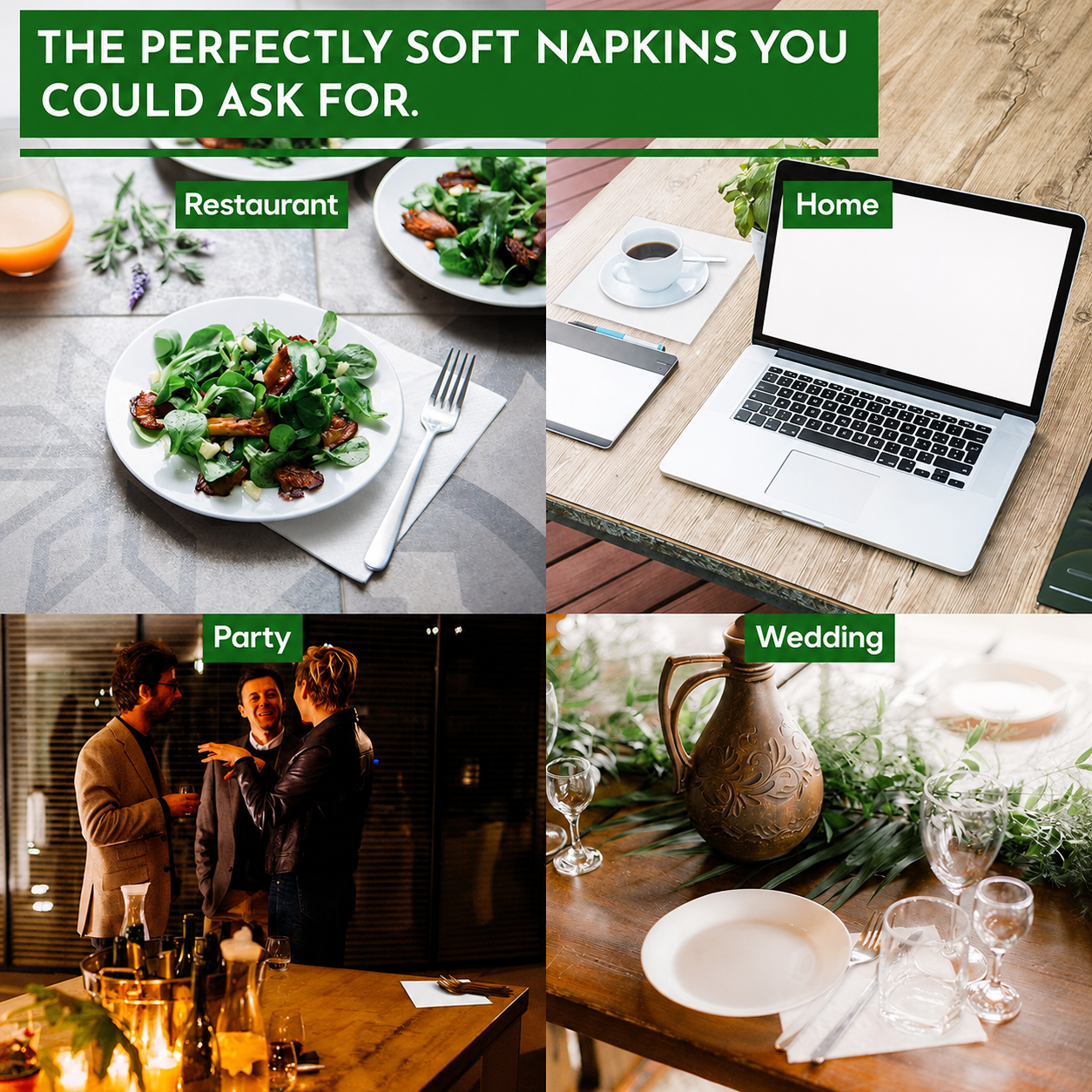 Paper Napkins 33×33 cm – 2-Ply White Plain (Pack of 50 Tissues)