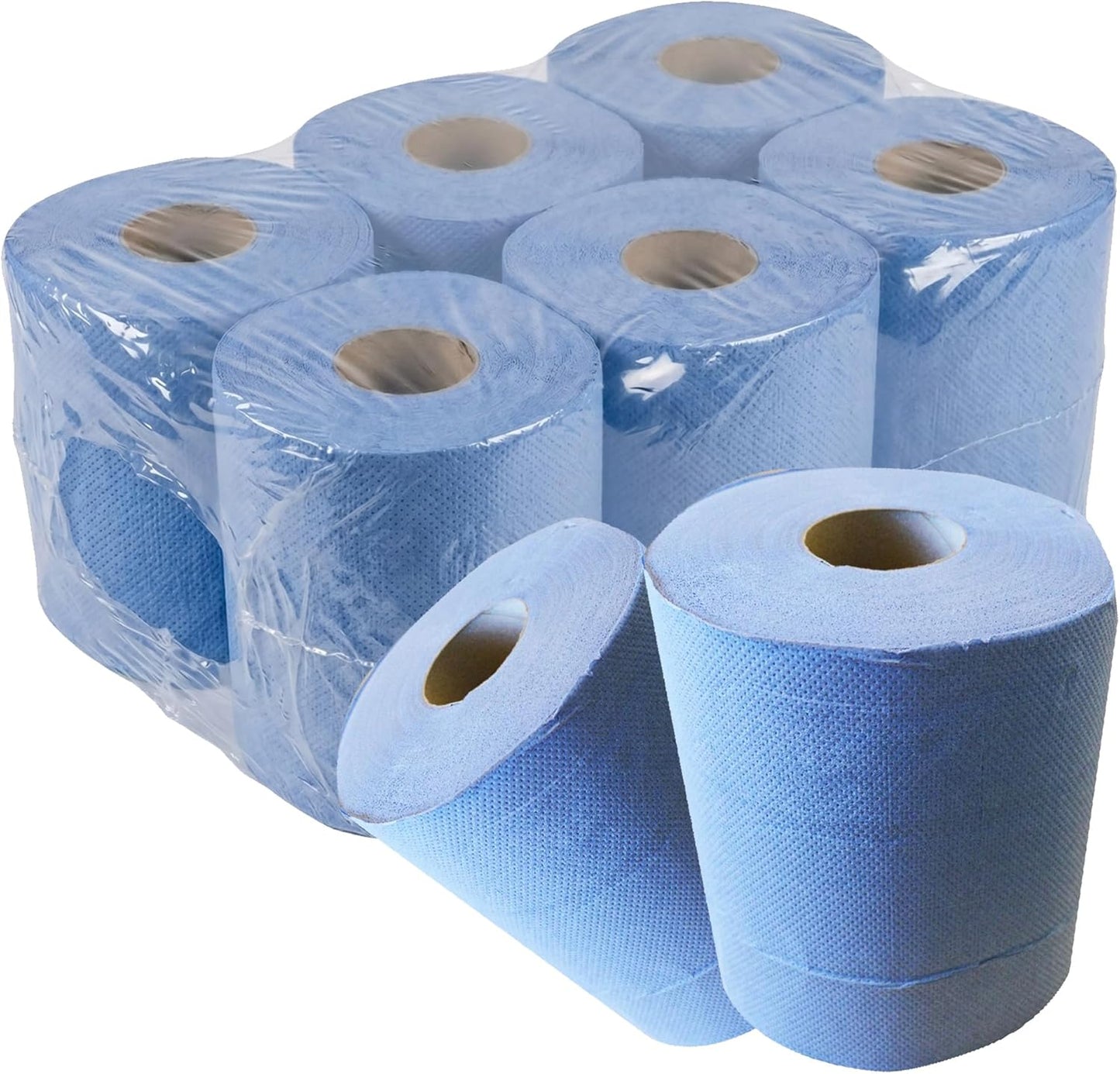 Blue & White 2-Ply Paper Rolls – 100m Embossed Disposable Wiping Rolls | Strong, Absorbent Industrial & Kitchen Cleaning Rolls | Available in Packs of 6