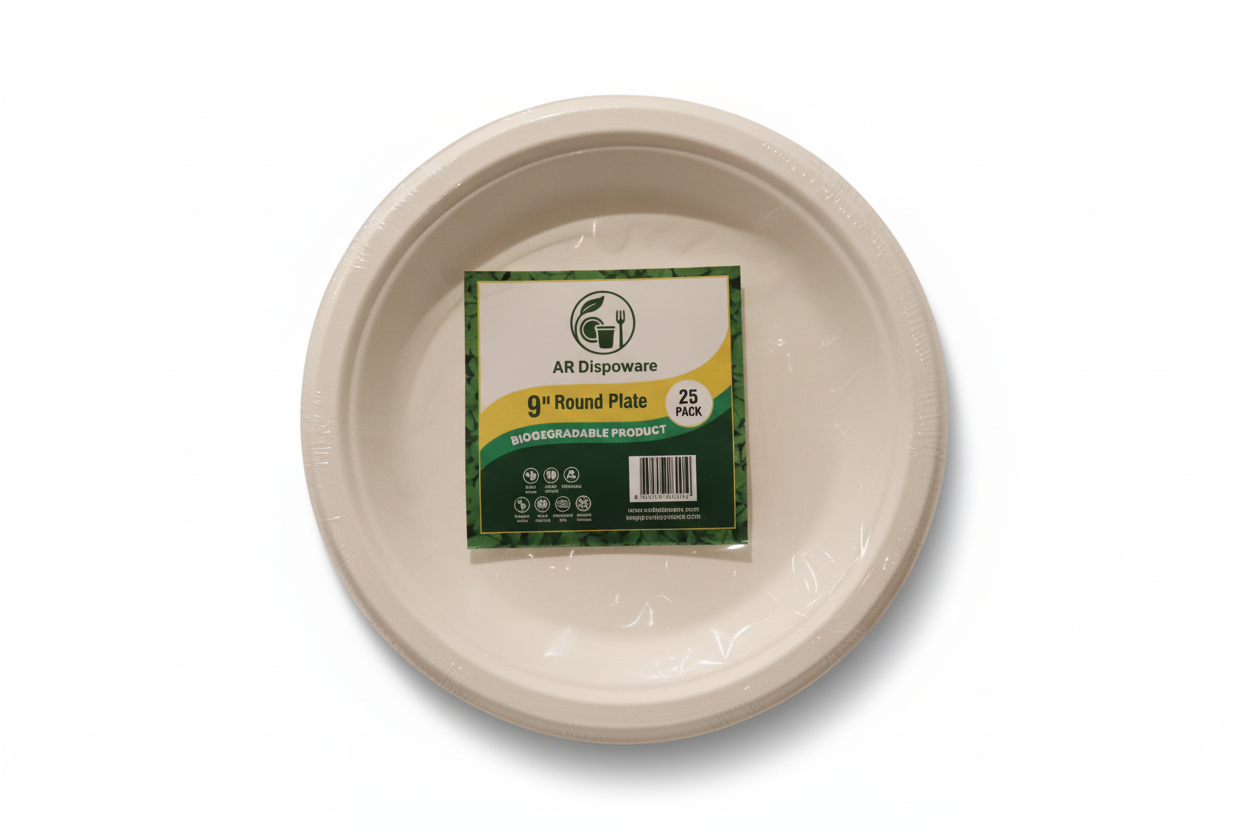 9" Bagasse Round Plate – Eco-Friendly & Compostable