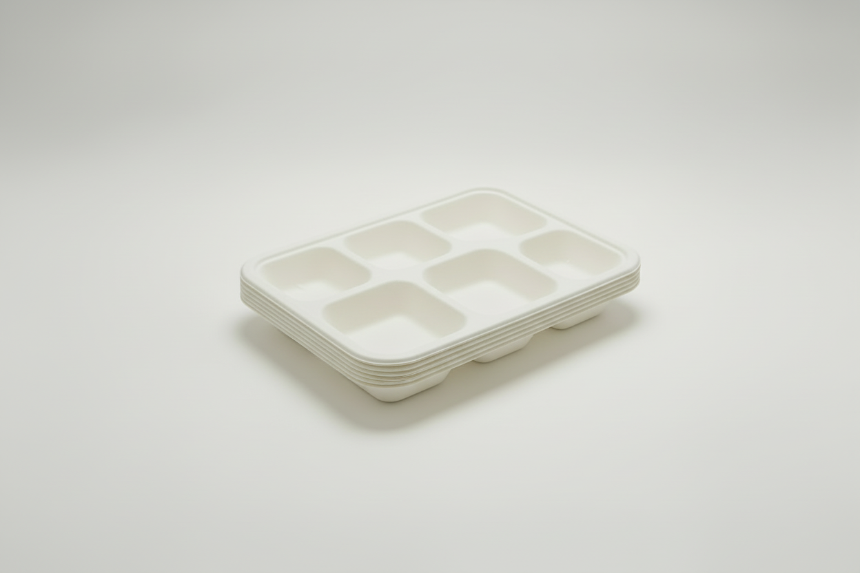 5-Compartment Bagasse Meal Tray – Eco-Friendly &amp; Compostable