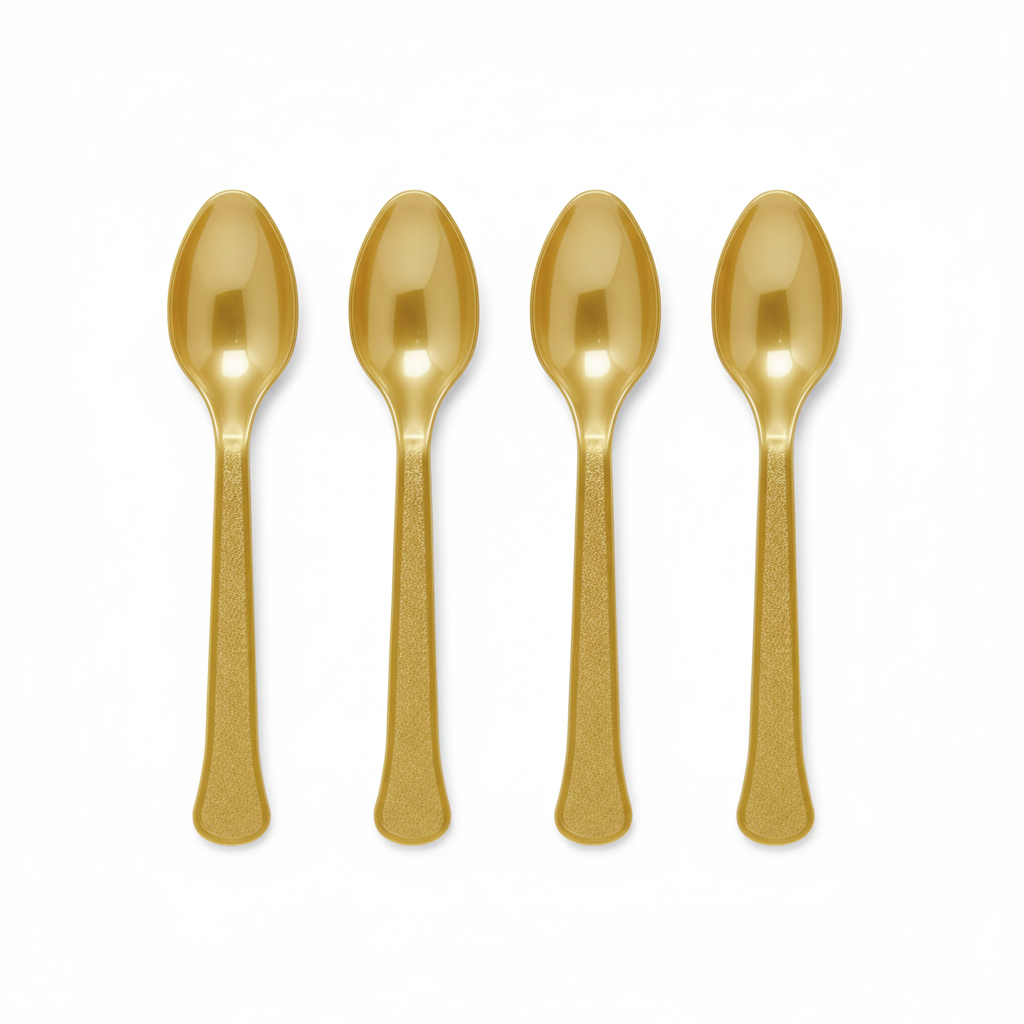 Luxury Reusable Plastic Spoons Golden 150mm