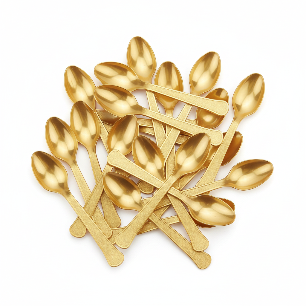 Luxury Reusable Plastic Spoons Golden 150mm