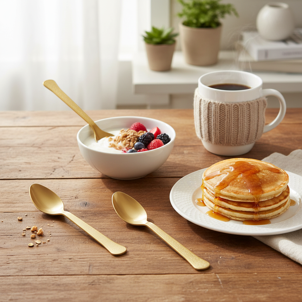 Luxury Reusable Plastic Spoons Golden 150mm