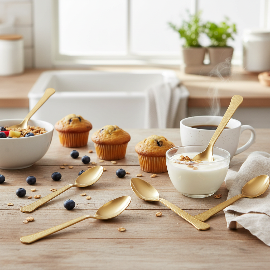Luxury Reusable Plastic Spoons Golden 150mm