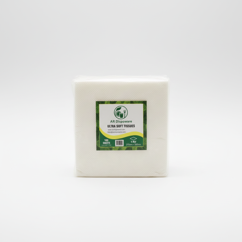 Paper Napkins 27×30 cm – 1-Ply White Disposable Napkins (Pack of 100 Tissues)