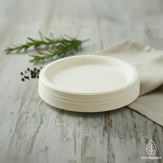 9" Bagasse Round Plate – Eco-Friendly & Compostable