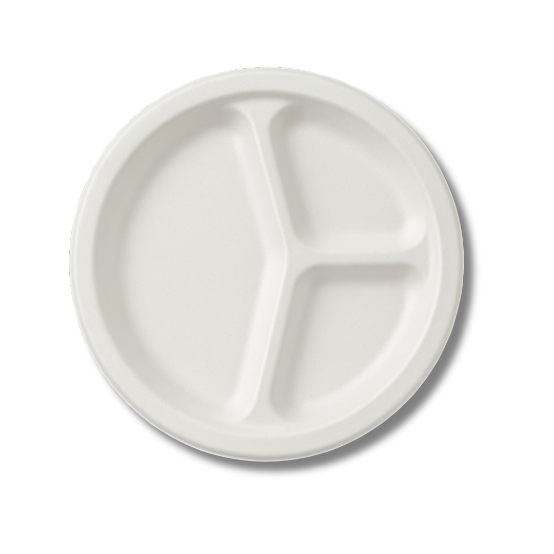 10" Round 3 - Compartment Bagasse Plate – Eco-Friendly & Compostable