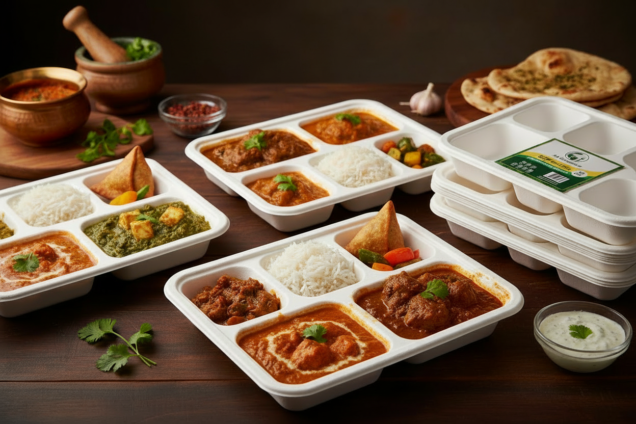 5-Compartment Bagasse Meal Tray – Eco-Friendly &amp; Compostable