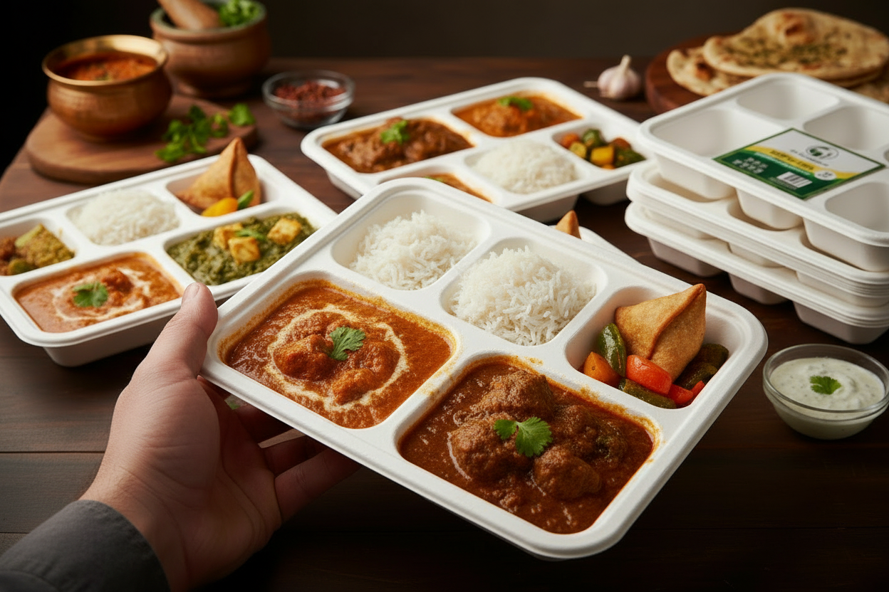5-Compartment Bagasse Meal Tray – Eco-Friendly &amp; Compostable