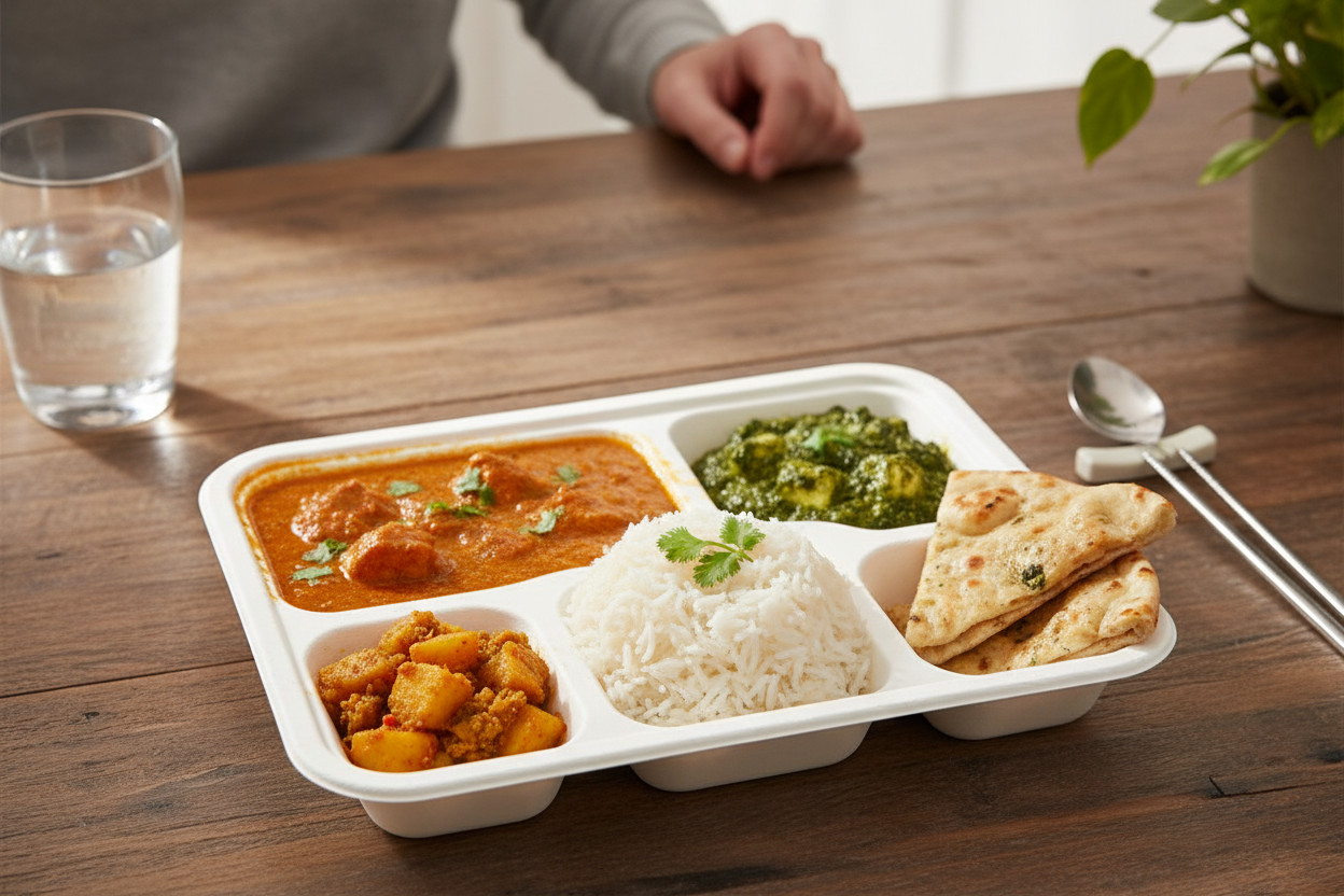 5-Compartment Bagasse Meal Tray – Eco-Friendly &amp; Compostable