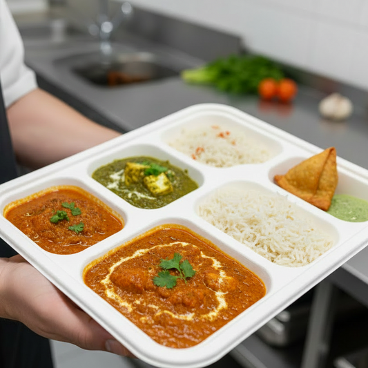 5-Compartment Bagasse Meal Tray – Eco-Friendly &amp; Compostable